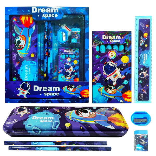 Space Explorer Kids Stationery Gift Set | 6-in-1 School Supplies Kit with Pencil Box | Fun Birthday Gift.