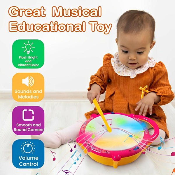Kids Musical Flash Drum Set | 3D Lights & 2 Drum Sticks | Age 3+ Educational Toy.