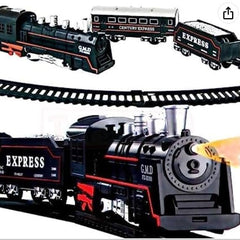 Smoke Train Battery Operated Electric Train Set, 13 Pieces with Lights and Sound, Express Locomotive with Track