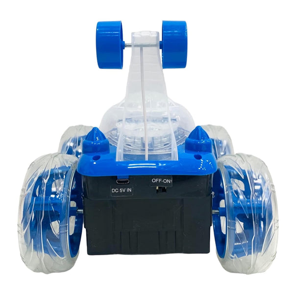 Remote Control 360° Rolling Stunt Car | RC Car with Lights, Music & Rechargeable Battery | Blue.