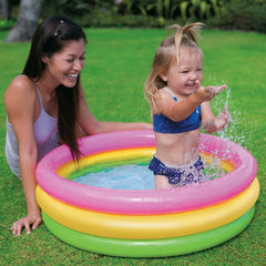 Intex 2-Foot Inflatable Baby Pool | 3-Ring Kids Bath Tub & Swimming Pool | for Ages 0-3 Years (Multicolor).