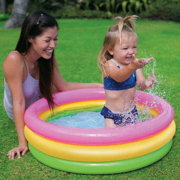 Intex 2-Foot Inflatable Baby Pool | 3-Ring Kids Bath Tub & Swimming Pool | for Ages 0-3 Years (Multicolor).