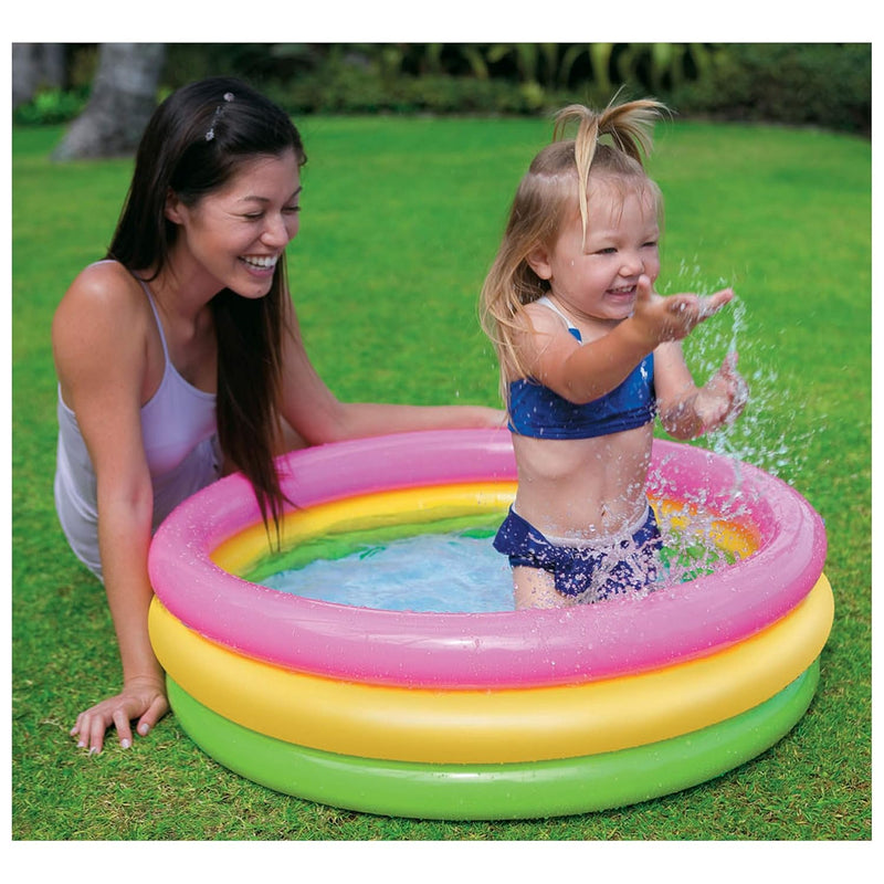 Intex 2-Foot Inflatable Baby Pool | 3-Ring Kids Bath Tub & Swimming Pool | for Ages 0-3 Years (Multicolor).