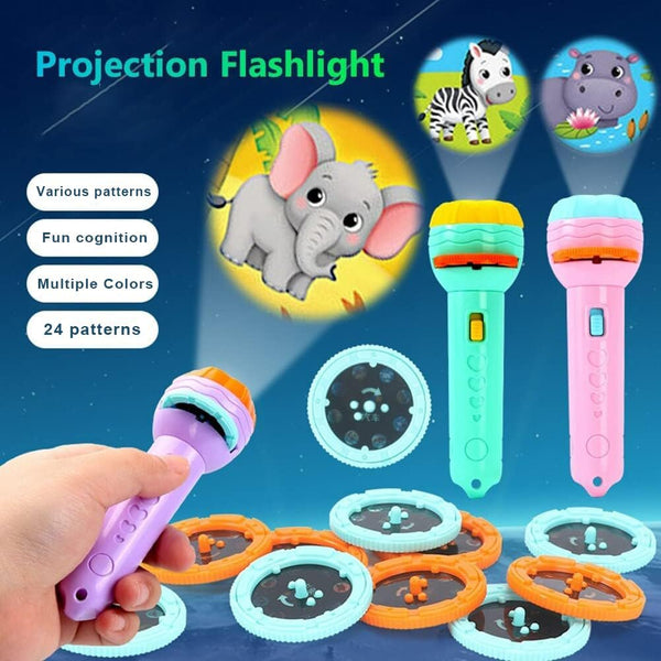 Kids Mini Projector Flashlight Torch | Includes Interchangeable Image Discs | Pink Storybook Projector.
