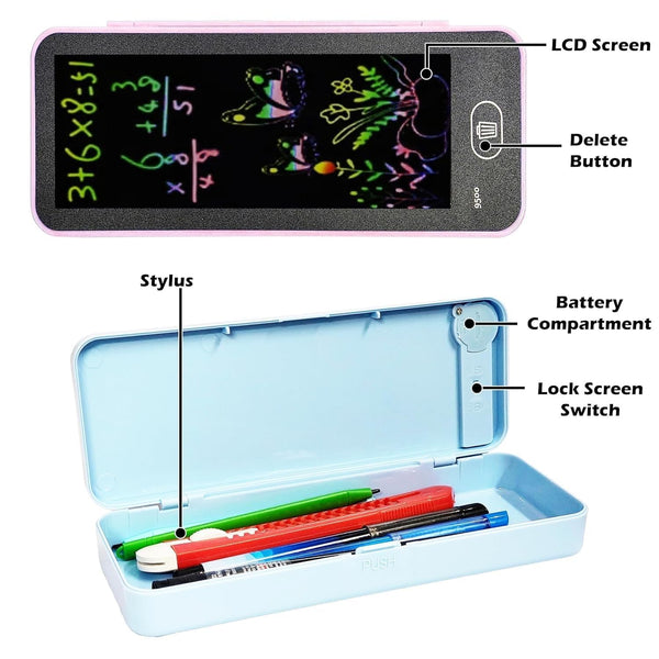 Magical 2-in-1 Pencil Box with LCD Writing Tablet | Includes Stylus & Erase Button | Unique School Supply Case.