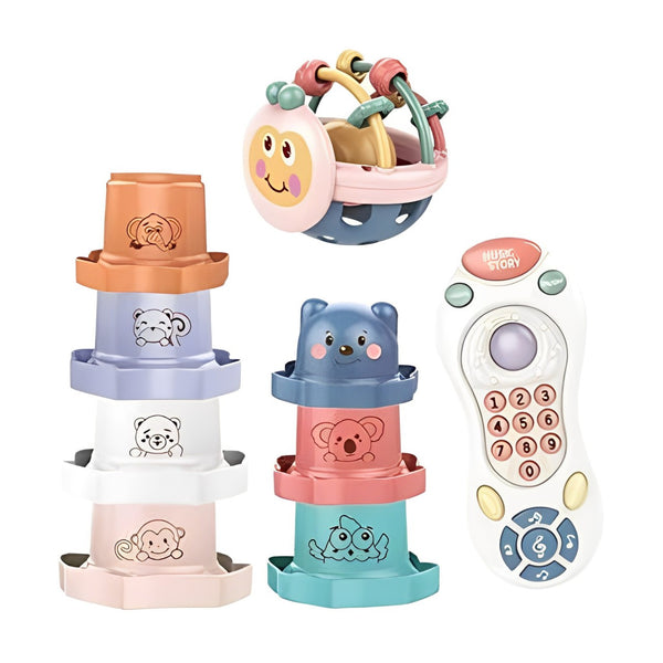Baby Fairyland Gift Set with Rattles, Stacking Rings & Toy Remote | Early Development Sensory Toys.