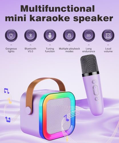 Portable K12 Mini Portable Bluetooth Karaoke Speaker with Wireless Microphone and Dynamic Lights Kids Karaoke Machine Bluetooth Speaker Toys 10+Years Boys Birthday Gift for Girls Kids Boys