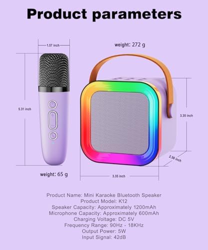 Portable K12 Mini Portable Bluetooth Karaoke Speaker with Wireless Microphone and Dynamic Lights Kids Karaoke Machine Bluetooth Speaker Toys 10+Years Boys Birthday Gift for Girls Kids Boys