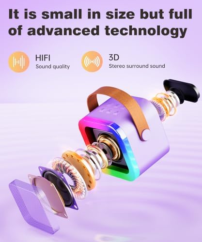 Portable K12 Mini Portable Bluetooth Karaoke Speaker with Wireless Microphone and Dynamic Lights Kids Karaoke Machine Bluetooth Speaker Toys 10+Years Boys Birthday Gift for Girls Kids Boys