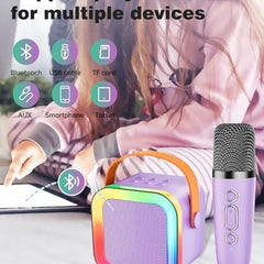 Portable K12 Mini Portable Bluetooth Karaoke Speaker with Wireless Microphone and Dynamic Lights Kids Karaoke Machine Bluetooth Speaker Toys 10+Years Boys Birthday Gift for Girls Kids Boys