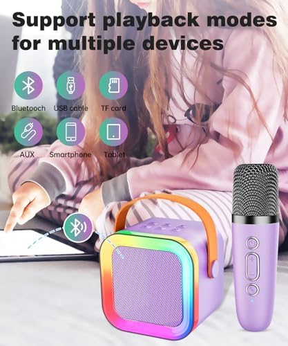 Portable K12 Mini Portable Bluetooth Karaoke Speaker with Wireless Microphone and Dynamic Lights Kids Karaoke Machine Bluetooth Speaker Toys 10+Years Boys Birthday Gift for Girls Kids Boys