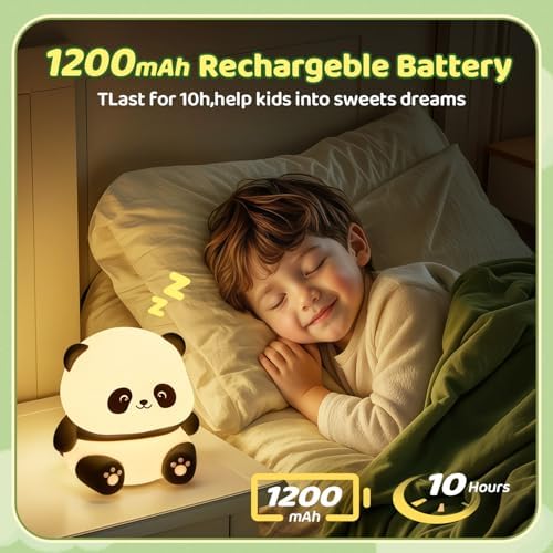 Panda Night Lamp Silicone Touch Color Changing LED Rechargeable Night Light for Kids, Gifts for Girls & Boys | Cute Unisex Bedroom Decor | Soft BPA-Free | Nightlight