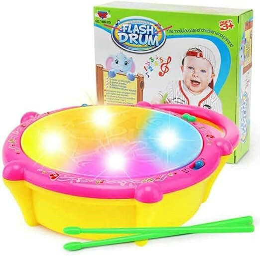 Kids Musical Flash Drum Set | 3D Lights & 2 Drum Sticks | Age 3+ Educational Toy.