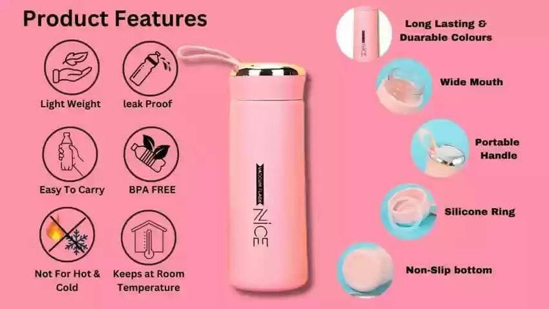 Cute Pink Glass Water Bottle for Kids | 400ml Drink Bottle with Protective Sleeve | Fun & Practical Accessory.
