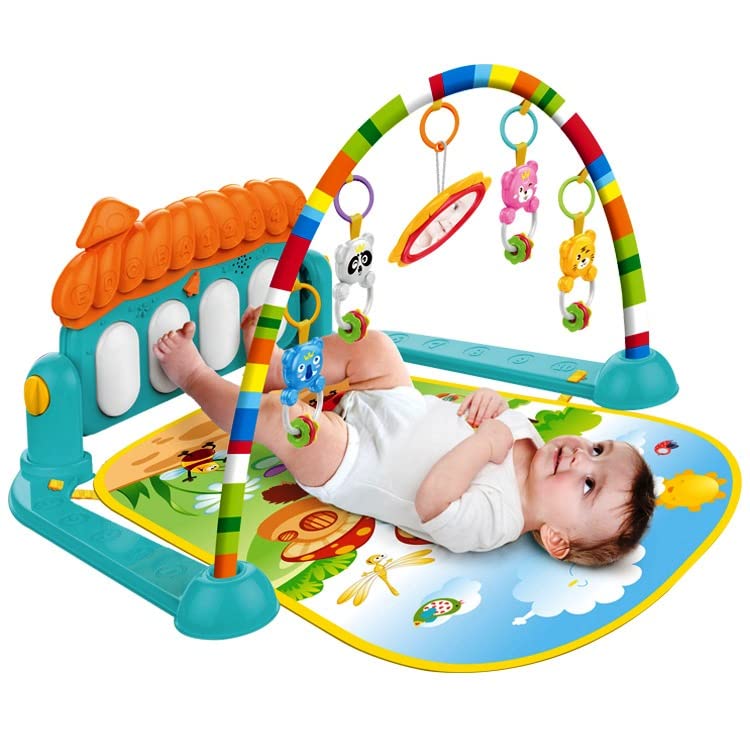 3-in-1 Baby Play Gym Mat & Piano Rack | Kick & Play Musical Activity Center with Rattles | for Newborns (0-18 Months).
