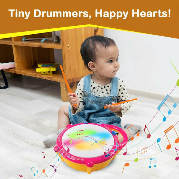 Kids Musical Flash Drum Set | 3D Lights & 2 Drum Sticks | Age 3+ Educational Toy.
