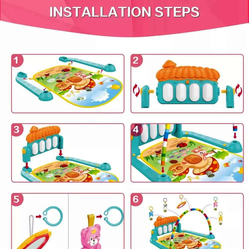 3-in-1 Baby Play Gym Mat & Piano Rack | Kick & Play Musical Activity Center with Rattles | for Newborns (0-18 Months).