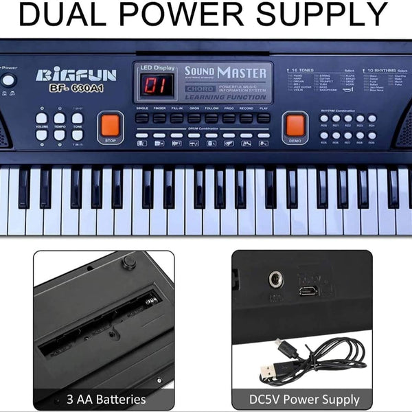 Kids Piano BF630 A1, Piano for Kids with Microphone Portable Electronic Keyboards for Beginners 61 Keys Kid Musical Toys Pianos for Girls Boys Ages 3-8 (61 Key Bigfun Piano for Kids)