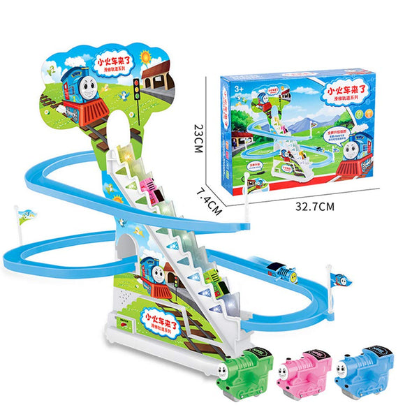 Cartoon Animal Climbing Stairs Toy | Musical Slide & Rail Car Track with Flashing Lights | Electronic Toy.