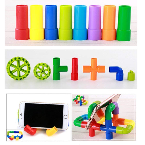 85-Piece Pipe Puzzle Building Blocks Set with Wheels | Educational Construction Toy for Kids 3-8 Years.