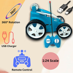 Rechargeable Mini RC Stunt Car | 360° Rotating 4WD Remote Control Car | USB Charging (Multi Color).
