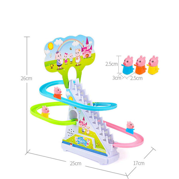 Cartoon Animal Climbing Stairs Toy | Musical Slide & Rail Car Track with Flashing Lights | Electronic Toy.