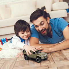 Off-Road Die-Cast Metal Car | Pull-Back Toy Vehicle with Sound & Lights | Opening Doors (Army Green).