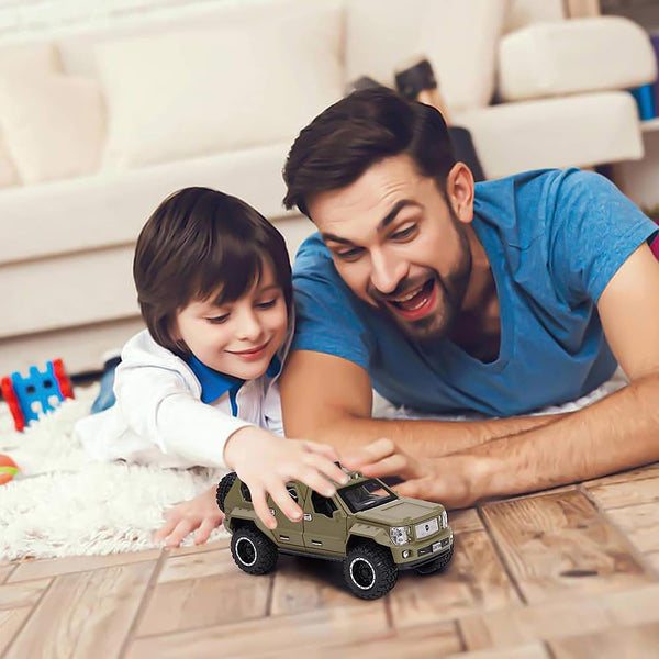 Off-Road Die-Cast Metal Car | Pull-Back Toy Vehicle with Sound & Lights | Opening Doors (Army Green).