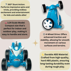 Rechargeable Mini RC Stunt Car | 360° Rotating 4WD Remote Control Car | USB Charging (Multi Color).