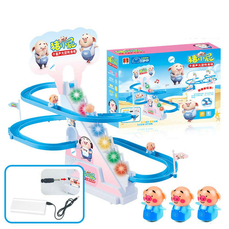 Cartoon Animal Climbing Stairs Toy | Musical Slide & Rail Car Track with Flashing Lights | Electronic Toy.