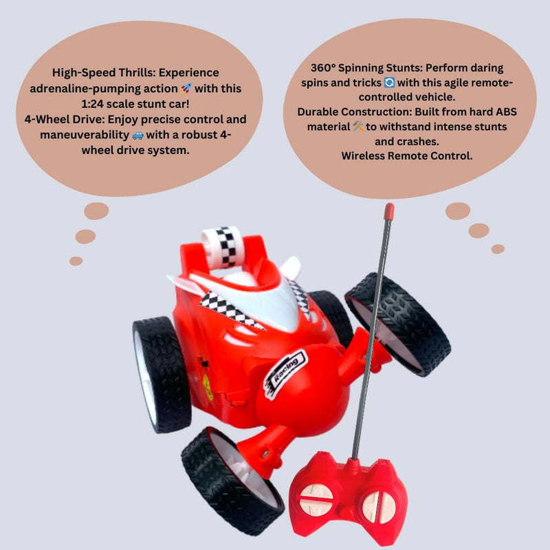 Rechargeable Mini RC Stunt Car | 360° Rotating 4WD Remote Control Car | USB Charging (Multi Color).