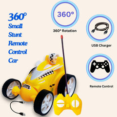 Rechargeable Mini RC Stunt Car | 360° Rotating 4WD Remote Control Car | USB Charging (Multi Color)