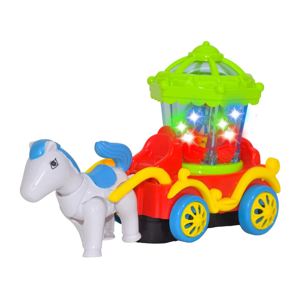 Musical Horse Carriage Toy with Lights | Bump & Go 360° Rotating Cart | Battery Operated Toy for Kids.