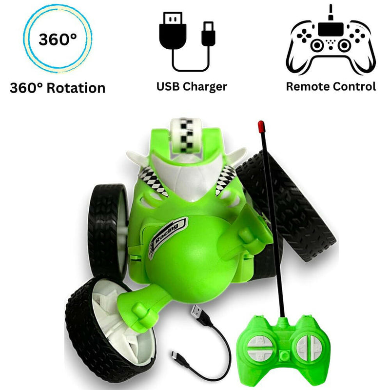 Rechargeable Mini RC Stunt Car | 360° Rotating 4WD Remote Control Car | USB Charging (Multi Color).