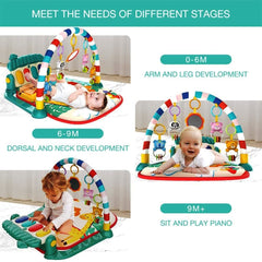 3-in-1 Baby Play Gym Mat & Piano Rack | Kick & Play Musical Activity Center with Rattles | for Newborns (0-18 Months).
