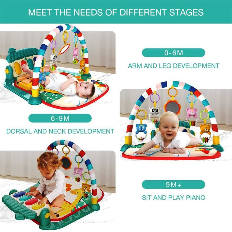 3-in-1 Baby Play Gym Mat & Piano Rack | Kick & Play Musical Activity Center with Rattles | for Newborns (0-18 Months).
