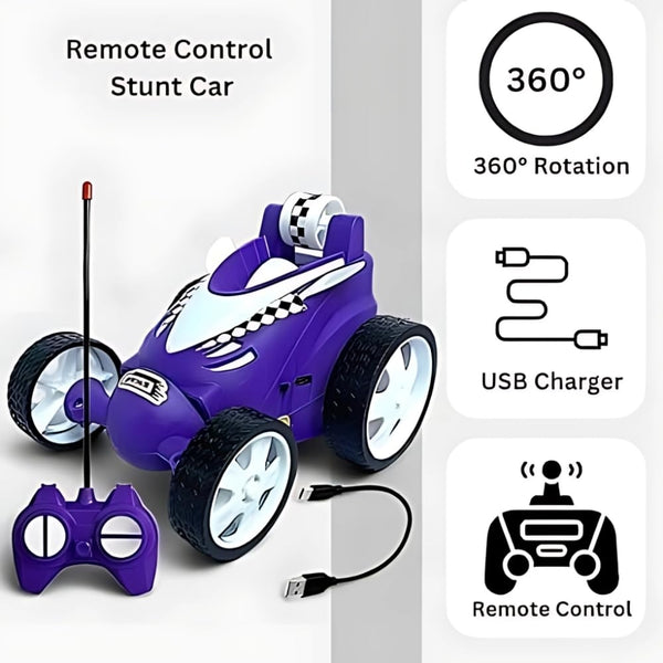 Rechargeable Mini RC Stunt Car | 360° Rotating 4WD Remote Control Car | USB Charging (Multi Color).