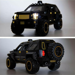 Off-Road Die-Cast Metal Car | Pull-Back Toy Vehicle with Sound & Lights | Opening Doors (Army Green).