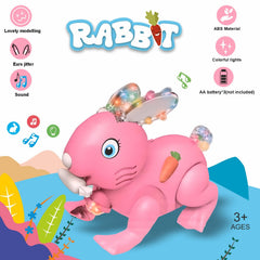 Rabbit for Kids with 3D Flashing Lights, Music, 360-degree Dance Moves, Educational Toy, Battery Operated, Ages 1+ - Multicolor| Jumping Rabbit