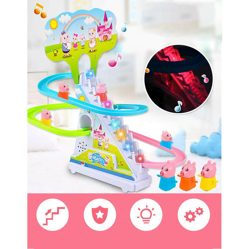 Cartoon Animal Climbing Stairs Toy | Musical Slide & Rail Car Track with Flashing Lights | Electronic Toy.