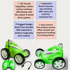 Rechargeable Mini RC Stunt Car | 360° Rotating 4WD Remote Control Car | USB Charging (Multi Color).