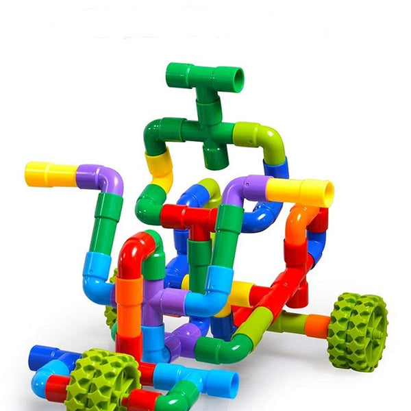 85-Piece Pipe Puzzle Building Blocks Set with Wheels | Educational Construction Toy for Kids 3-8 Years.