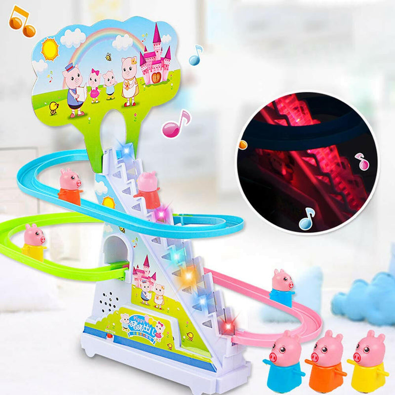 Cartoon Animal Climbing Stairs Toy | Musical Slide & Rail Car Track with Flashing Lights | Electronic Toy.