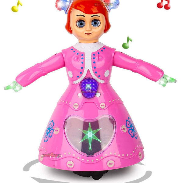 Musical Angel Princess Doll with 3D Lights | 360° Rotating Feature | Multicolor Light-Up Toy.