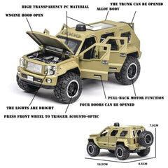 Off-Road Die-Cast Metal Car | Pull-Back Toy Vehicle with Sound & Lights | Opening Doors (Army Green).