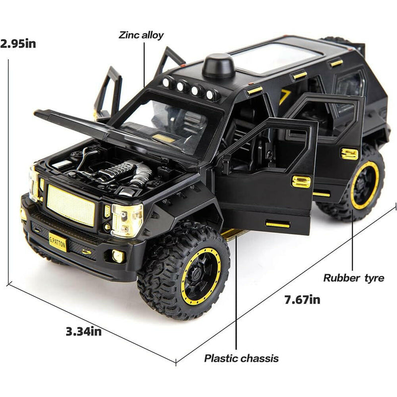 Off-Road Die-Cast Metal Car | Pull-Back Toy Vehicle with Sound & Lights | Opening Doors (Army Green).