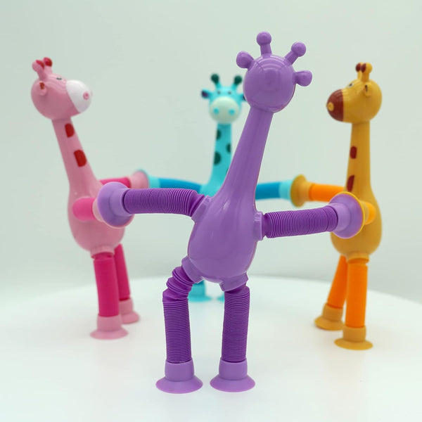 4-Pack LED Telescopic Suction Cup Giraffe Fidget Toy | Pop Tube Sensory Toy for Girls & Boys.