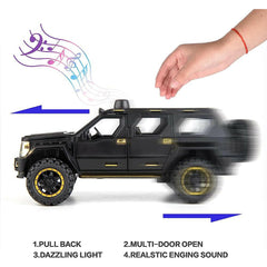 Off-Road Die-Cast Metal Car | Pull-Back Toy Vehicle with Sound & Lights | Opening Doors (Army Green).