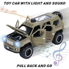 Off-Road Die-Cast Metal Car | Pull-Back Toy Vehicle with Sound & Lights | Opening Doors (Army Green).