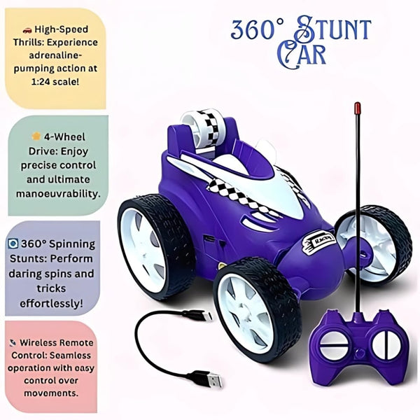 Rechargeable Mini RC Stunt Car | 360° Rotating 4WD Remote Control Car | USB Charging (Multi Color).